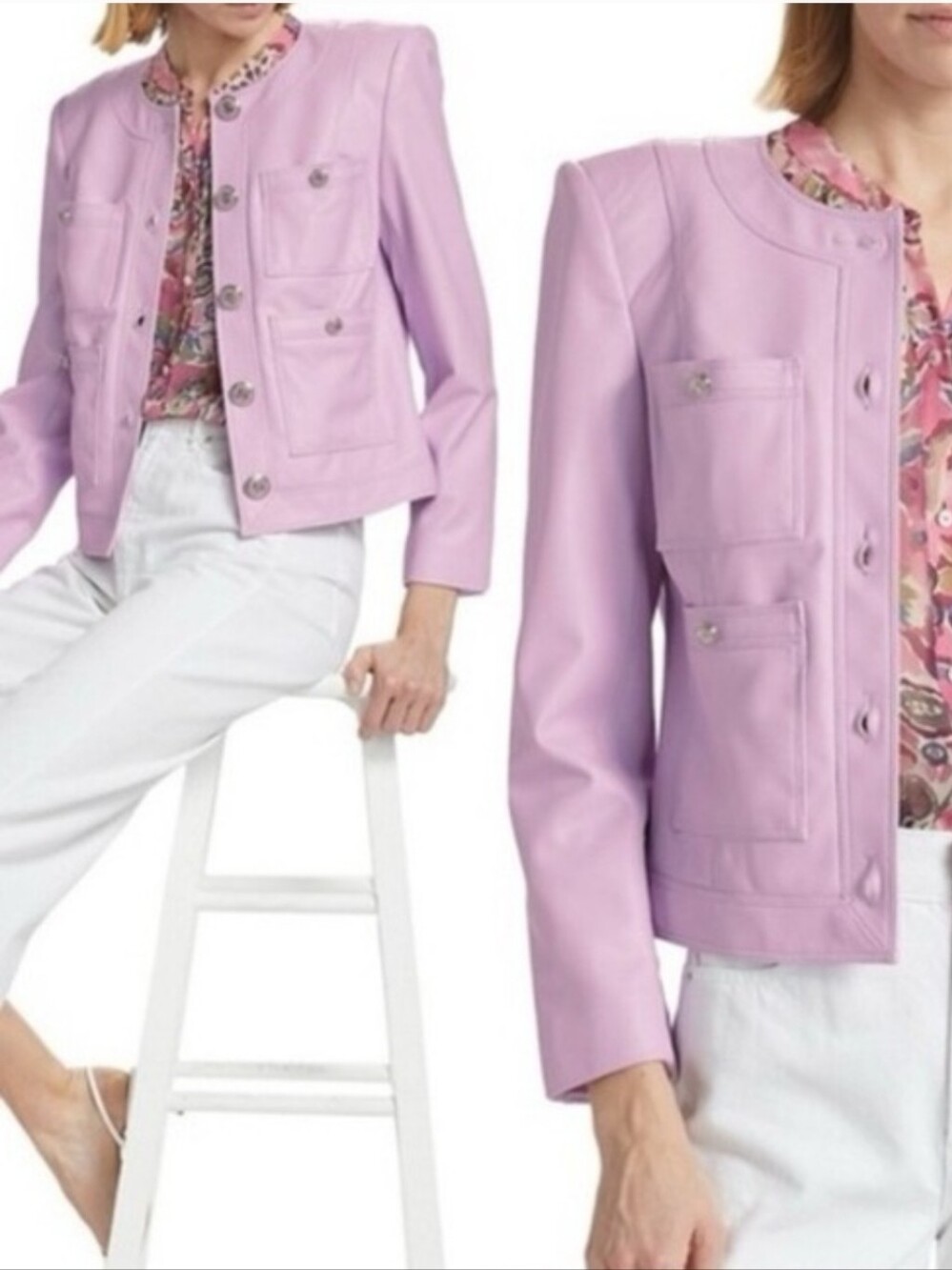 Veronica Beard Ozuna Jacket Faux Leather Bareli Orchid Light Purple Size 8 New